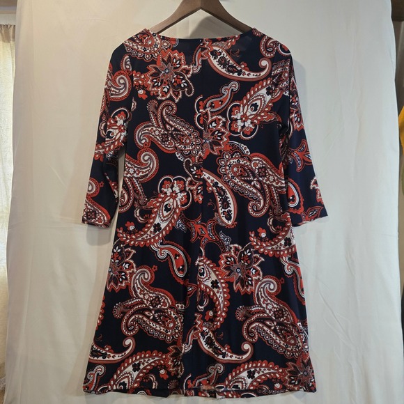 MSK Women's Navy Rust Paisley Print 3/4 Sleeve Tunic Dress Size Medium - Picture 4 of 4